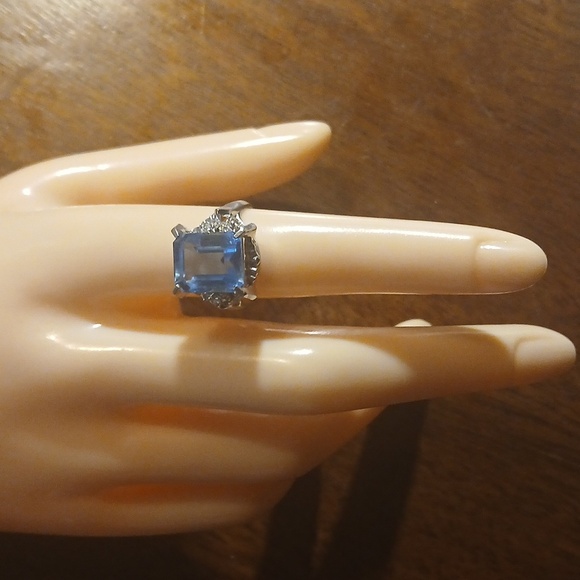 8.02CT TOPAZ DIAMOND PLATINUM RING - Picture 1 of 10